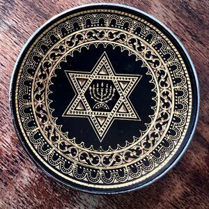 Vintage Spanish Damascene Star of David Judaica sm Plate, menorah, decorative mi